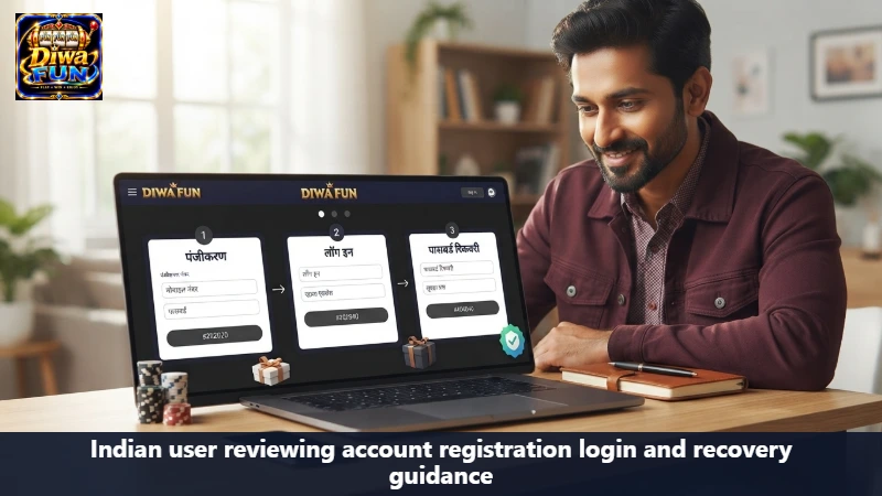 Indian user reviewing account registration login and recovery guidance