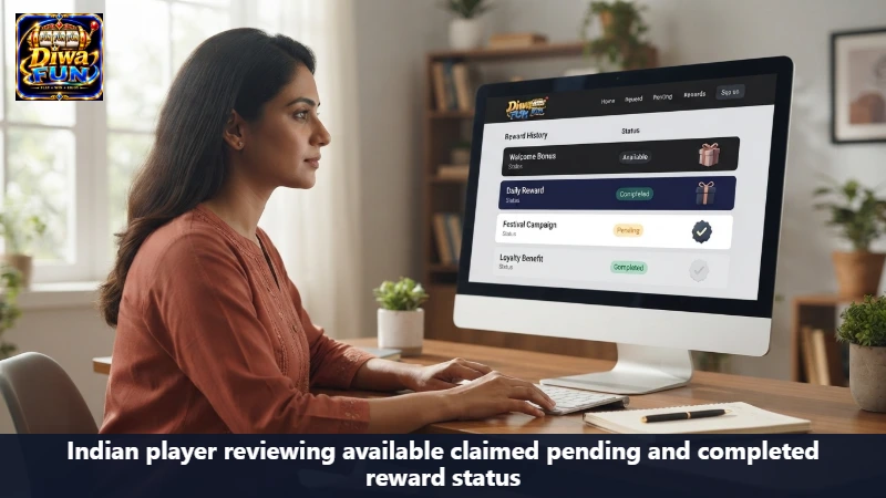 Indian player reviewing available claimed pending and completed reward status